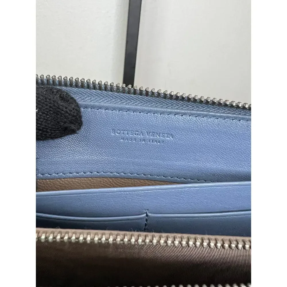 Bottega Veneta Intrecciato Blue Zip Around Wallet Box Dust Bag